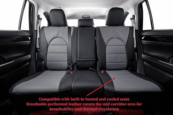 coverdream Highlander Leather Seat Covers Full Set for 2020-2026 Toyota Highlander SUV Seat Cushion,2nd-Row 40/60 Split Bench Seats,Fully Covered,Luxury Waterproof Car Seat Protector (Black/Gray)