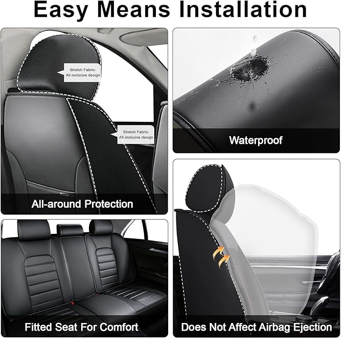 AREKA 2 Car Seat Covers for Honda Civic 2002-2026 Breathable Leather,Waterproof Car Seat Protectors with Comfort Headrest Pillows,Automotive Vehicle Cushion with Storage Pockets (Luxury,Redline)