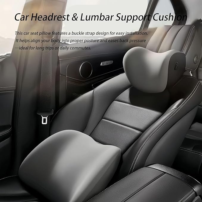 Car Lumbar Support Pillow and Car Neck Pillow Kit for BMW 4 Series 8 Series Convertible, Car Seat Neck Back Rest Pillows, Ergonomic Car Seat Headrest & Lumbar Cushion,A Black