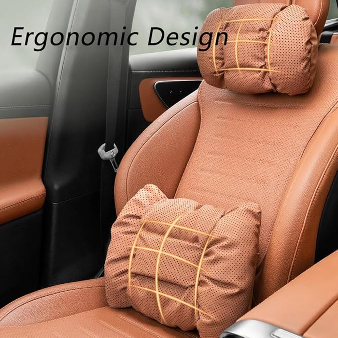 Neck Pillow Automotive Seat Cushions for Honda CR-V 6th/VI V IV III II I RW/RT/RM/RE/RD/Hybrid 2015-2025, Relieving Neck Stiffness Sciatica Relief Car Headrest Lumbar Pillow,Brown