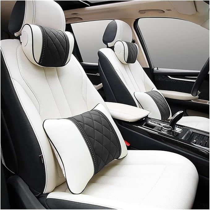 Luxury NAPPA Headrest Compatible For Mercedes Maybach S-Class Leather Lumbar Pillows Car Neck Travel Seat Cushion Support Car Accessories(6 Wire black Right)
