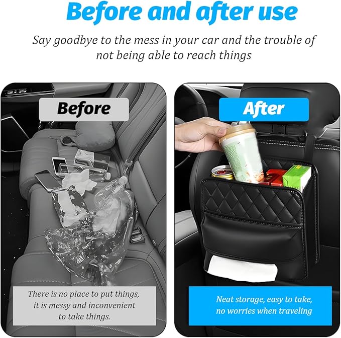 Car Seat Back Organizer, Waterproof Multifunctional Leather Vehicle Hanging Bag, Large Capacity Automotive Interior Storage Organizer Accessories, Universal for SUV RV Truck (L)
