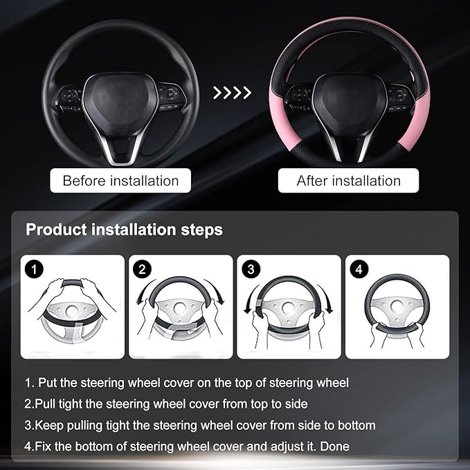 Auto Car Leather Steering Wheel Cover Anti Slip Wrap 15" (Pink)
