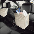 2 PCS Car Seat Back Organizer, Large Capacity Foldable Car Seat Back Hanging Bag with 3 Extra Pockets, Waterproof Leather Auto Seats Storage Organizer, Car Travel Essentials Accessories (White)