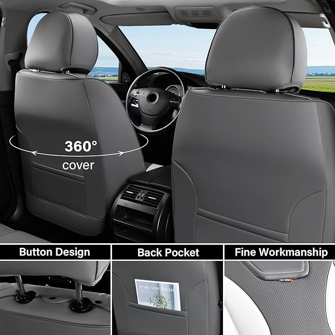 Coverado Car Seat Covers, Front Covers for Cars, Car Seat Cover Front Seats, Automotive Seat Cover, Waterproof, Leather Car Seat Cushion, Universal Interior Covers Seat Protectors for Most Cars