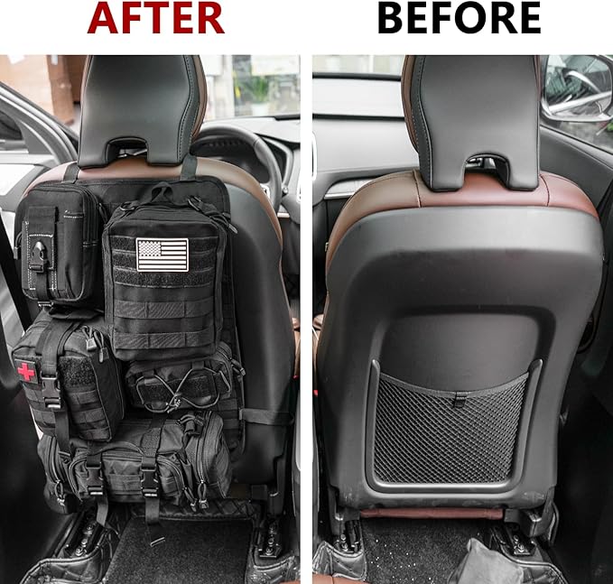 Z8 Tactical Car Seat Back Organizer with 5 Detachable Molle Pouches - Universal Fit for Most Vehicles