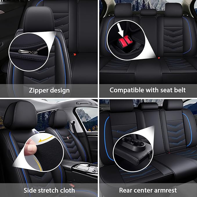 MVRVMV Seat Covers for Ford Edge 2007-2024, Waterproof Leather Auto Seat Cover (5 Seat Standard,Black-Blue)
