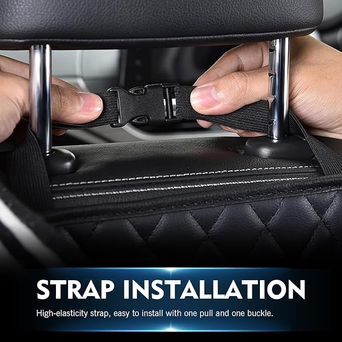 Car Seat Back Organizer, Large Capacity Leather Multi-functional Double Storage Bag with Side Mesh Pocket, Waterproof Strap-On Rear Seat Hanging Bag, Universal for Most Cars (Black)
