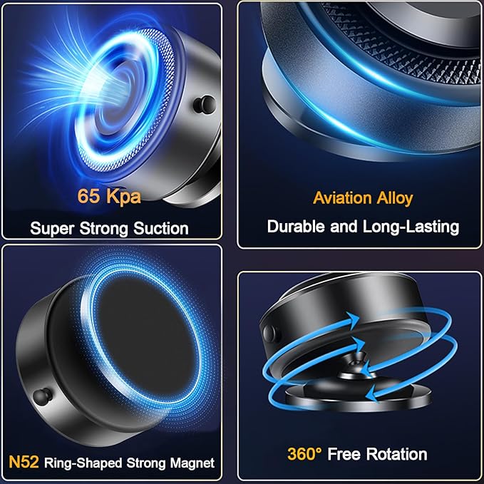 Vacuum Magnetic Phone Holder, 360 Rotatable Suction Cup Phone Mount with Electric Suction Cup Suitable for Car/Dashboard/Gym/Mirror/Bathroom/Smooth Surface, Compatible Magsafe iPhone&Android (Silvery)