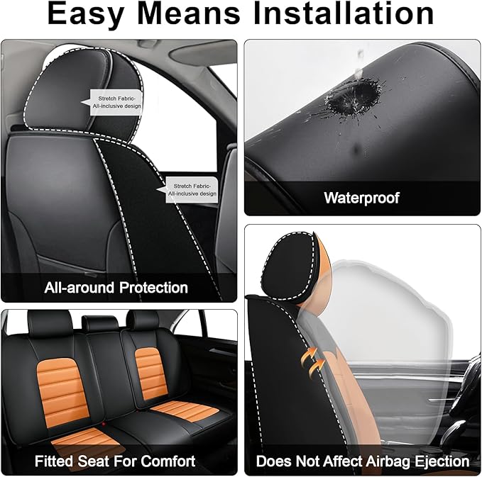AREKA 2 Car Seat Covers for Honda Accord 2003-2026 Breathable Leather,Waterproof Car Seat Protectors with Comfort Headrest Pillows,Automotive Vehicle Cushion with Storage Pockets (Luxury,Orange)