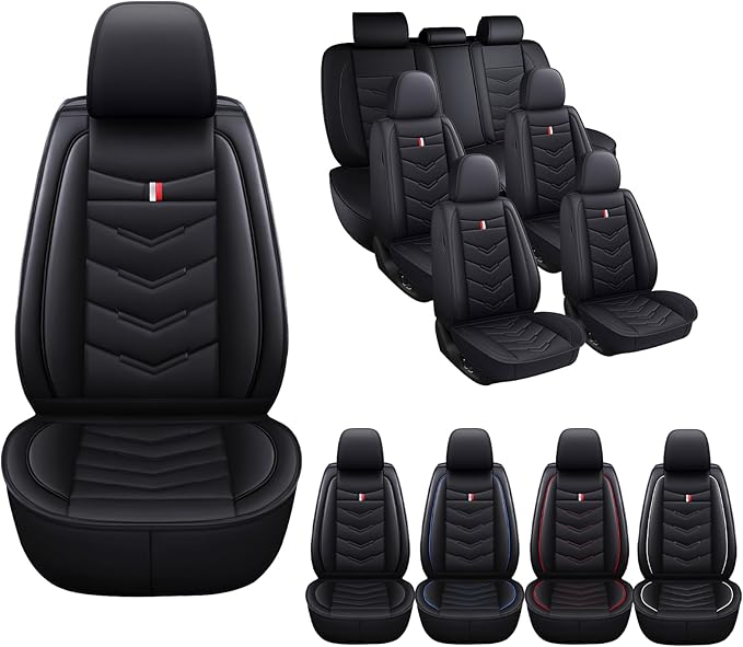 MVRVMV 3 Row 7 Seater Seat Covers for Ford Explorer 2012-2026, Airbag Compatible Front and Rear Split Bench Leather Auto Seat Protectors (7 Seat Standard, Black