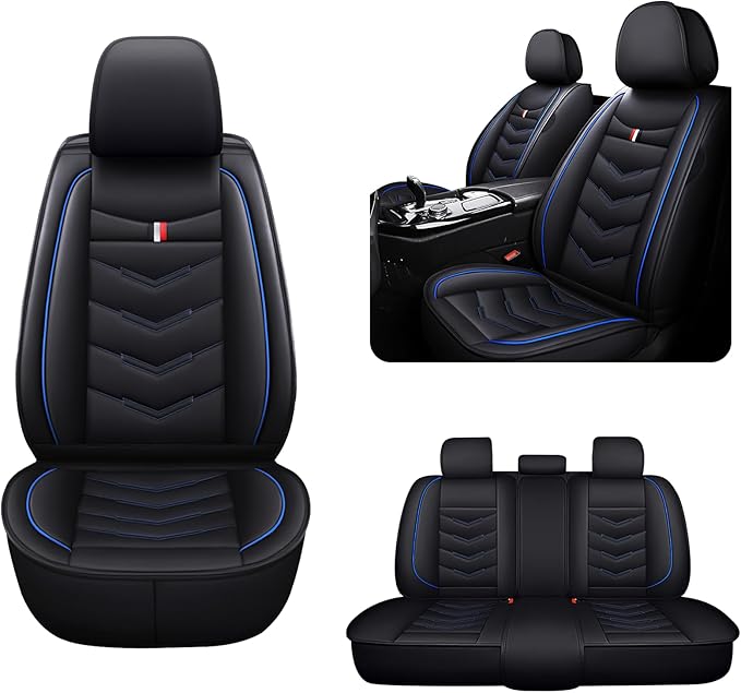 MVRVMV Seat Covers for Ford Edge 2007-2024, Waterproof Leather Auto Seat Cover (5 Seat Standard,Black-Blue)