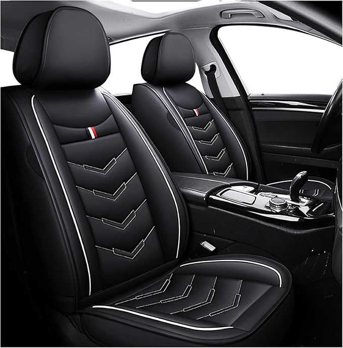MVRVMV 2-Seat Car Seat Covers for Ford Explorer 2012-2026, Waterproof Non-Slip Wear-Resistant Leather Seat Cover (2 Seat Standard, Black-White)