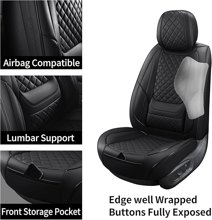 SCOMEE Black Leather Car Seat Covers Front Seat Breathable Seat Protectors Waterproof Automotive Seat Covers Universal Fit for Most Cars SUVs Trucks Vehicles