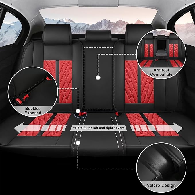 TTX LIGHTING Seat Covers Fit for Kia Rio 2013-2023 Car Seat Covers Full Set Car Faux Leather Breathable Waterproof (5 Seats, Black&Red)