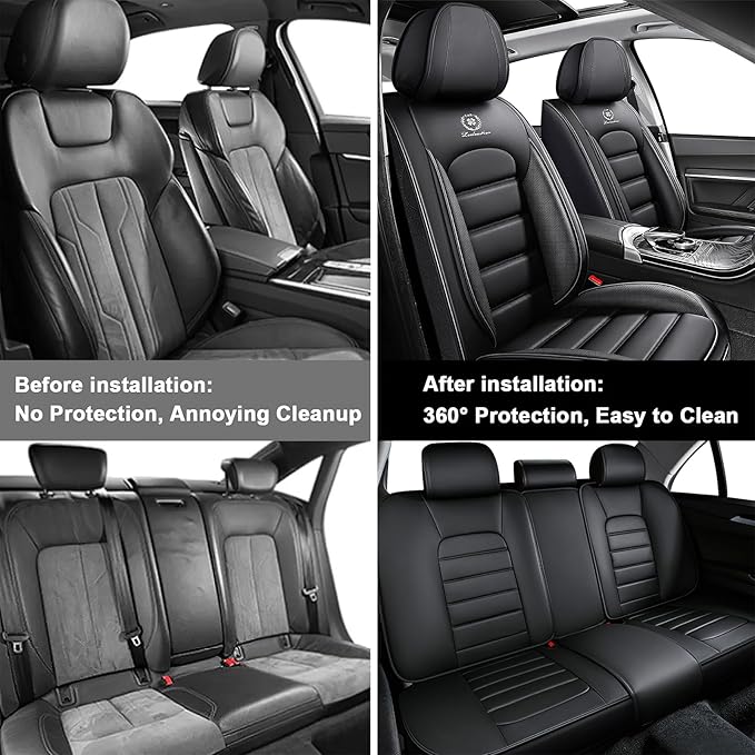 AREKA 5 Seat Covers for Honda Civic 2002-2026 Breathable Car Seat Covers,Anti-Slip Waterproof Car Seat Protectors with Airbag,Automotive Vehicle Cushion with Storage Pockets (Standard,Black)