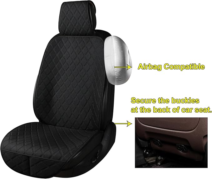 BaoLL 2PCS Linen Front Seat Covers for Cars Sideless Seat Covers Breathable Cloth Fabric Car Seat Protector Universal Fit Most Automotive, SUV, Trucks, Van(Black)