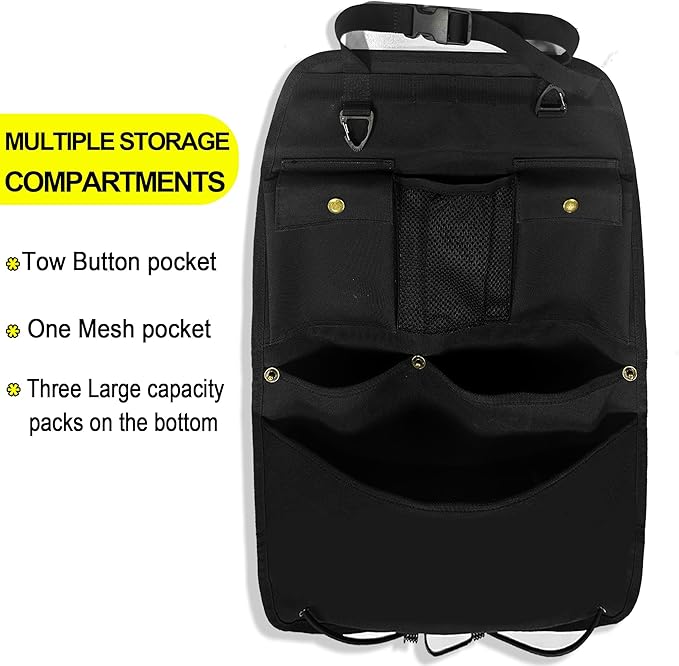 BEATUNEE Black Car Seat Back Organizer with Multiple Pockets and Hooks