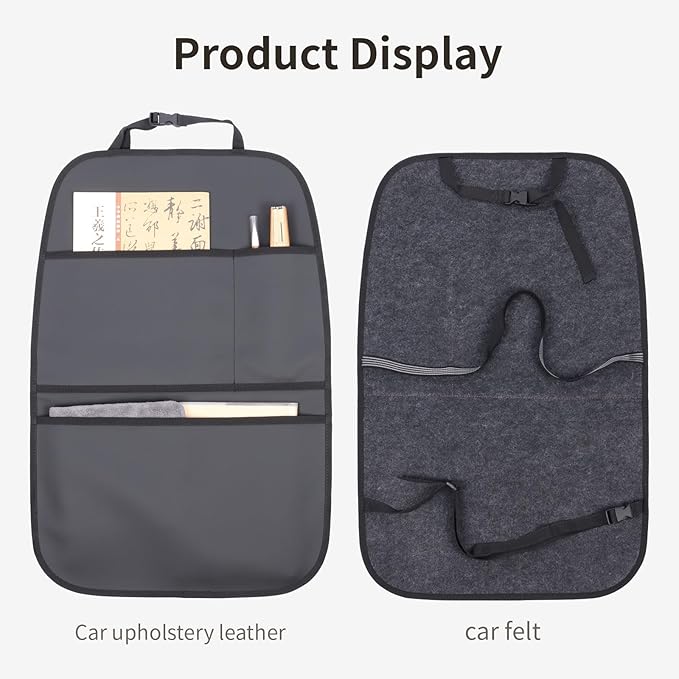 pefirst Kick Mat Back Seat Protector Waterproof Leather Car Seat Back Organizers Cover with 3 Storage Pockets for Kids Pets SUV Sedan Minivan Truck Car Travel Accessories (Black 2-Pack)