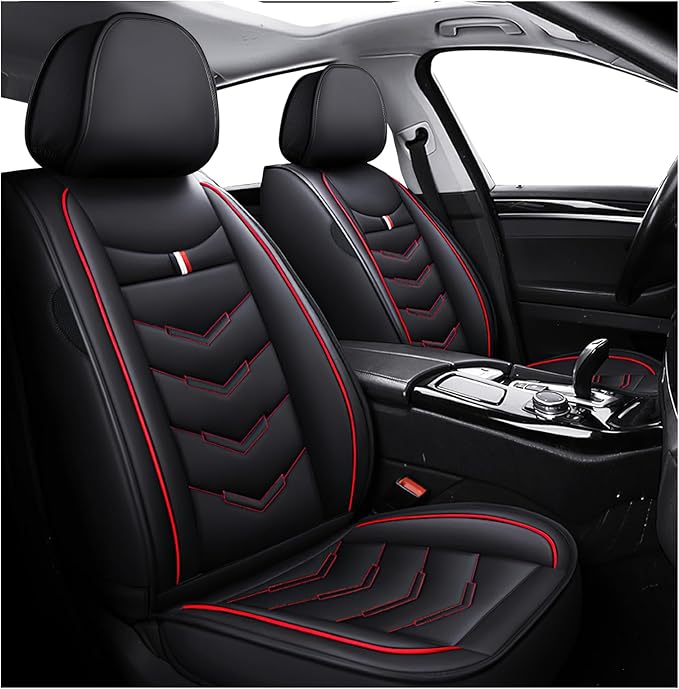MVRVMV for Ford F-350 2010-2026 Seat Covers, Waterproof Leather Seat Cover (2 Seat Standard,Black-Red)