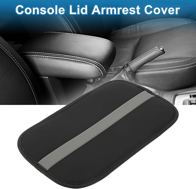 Car Armrest Cushion Pad Non-slip 12.20"x7.09" Seat Box Cover Protector Microfiber Leather Black,Gray Center Console Lid