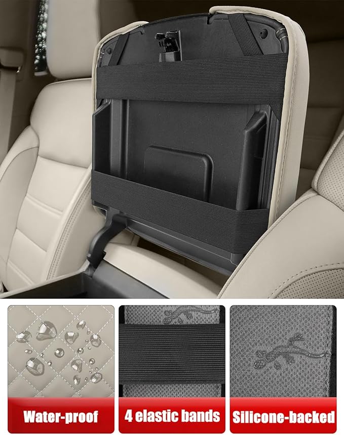 KBH Center Console Armrest Cover for Chevy Suburban Tahoe & GMC Yukon 2015-2020, Silverado & Sierra 1500 2500 3500 2014-2018, Bucket Seat, Customized Arm Rest Lid Protective Cushion, PU Leather