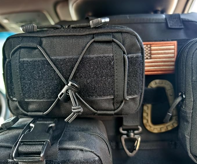 VVIITOP Molle Seat Back Organizer, Tactical Car Seat Cover Organizer Panel with Pouches, Molle Universal Vehicle Panel (Black)