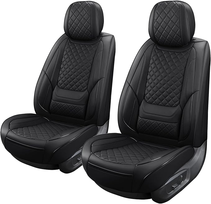 SCOMEE Black Leather Car Seat Covers Front Seat Breathable Seat Protectors Waterproof Automotive Seat Covers Universal Fit for Most Cars SUVs Trucks Vehicles