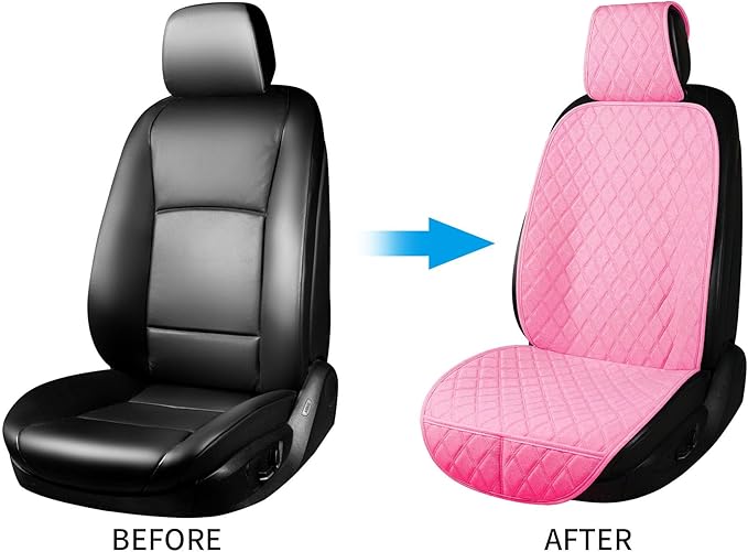 BaoLL 2PCS Linen Front Seat Covers for Cars Sideless Seat Covers Breathable Cloth Fabric Car Seat Protector Universal Fit Most Automotive, SUV, Trucks, Van(Pink)