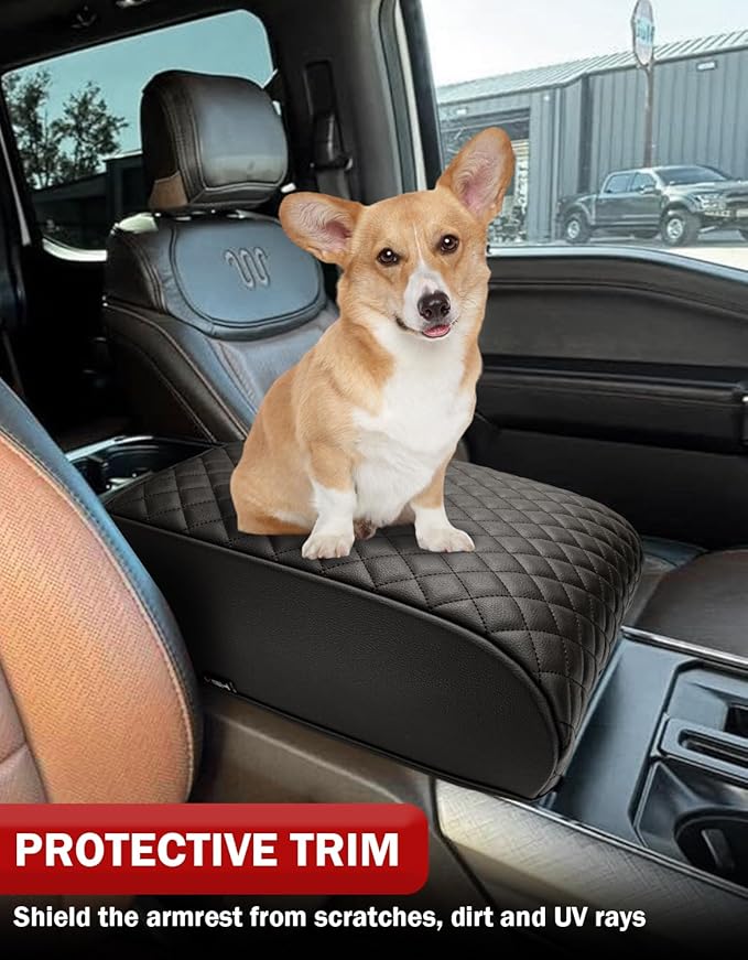 KBH Center Console Armrest Cover for 2021-2026 Ford F150, PU Leather, Middle Console Lid Protector, Arm Rest Cushion Thick Pad, King Ranch Brown (Fits Bucket Seat Console Only)