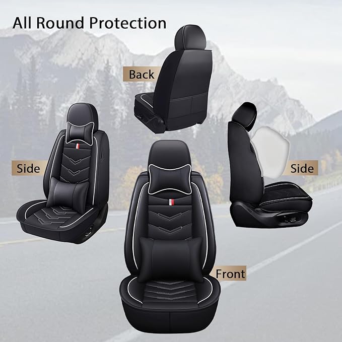 MVRVMV Car Seat Covers for Ford Explorer 2012-2026, Waterproof & Wear-Resistant Front and Rear Seat Protectors with 2* Neck Pillow and 2* Lumbar Support (7 Seat Luxury, Black-White