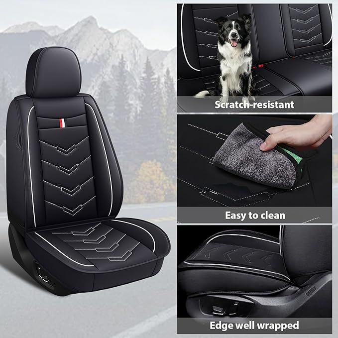 MVRVMV 5-Seat Car Seat Covers for Ford Explorer 2012-2026, Waterproof Non-Slip Wear-Resistant Leather Seat Cover (5 Seat Standard, Black-White)