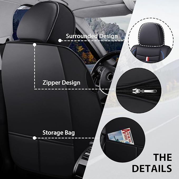 MVRVMV Car Seat Covers for Ford Explorer 2012-2026, Waterproof & Wear-Resistant Front and Rear Seat Protectors with 2* Neck Pillow and 2* Lumbar Support (7 Seat Luxury, Black-Blue