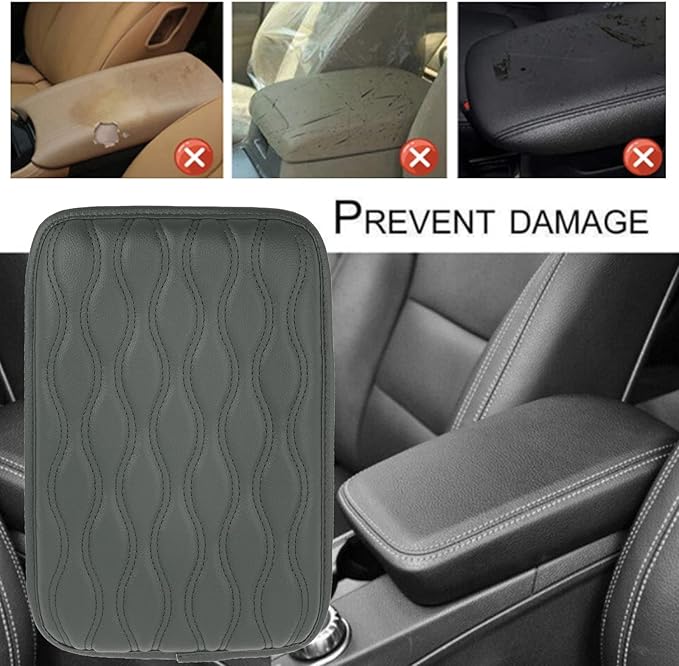x xotic tech Car Center Console Cushion Pad, Universal Waterproof Leather Armrest Seat Box Cover Protector Auto Interior Accessories for Most Cars, SUV, Truck 7.8" x 12" (Gray)