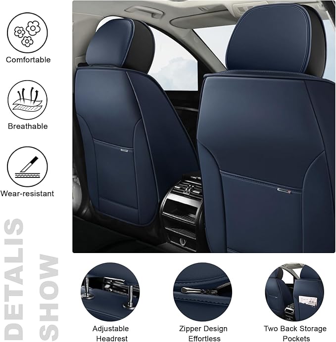 AREKA 2 Seat Covers for Honda Civic 2002-2026 Breathable Car Seat Covers,Anti-Slip Waterproof Car Seat Protectors with Airbag,Automotive Vehicle Cushion with Storage Pockets (Standard,Blue)