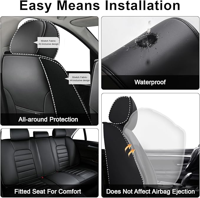 AREKA 2 Seat Covers for Honda Civic 2002-2026 Breathable Car Seat Covers,Anti-Slip Waterproof Car Seat Protectors with Airbag,Automotive Vehicle Cushion with Storage Pockets (Standard,Black)