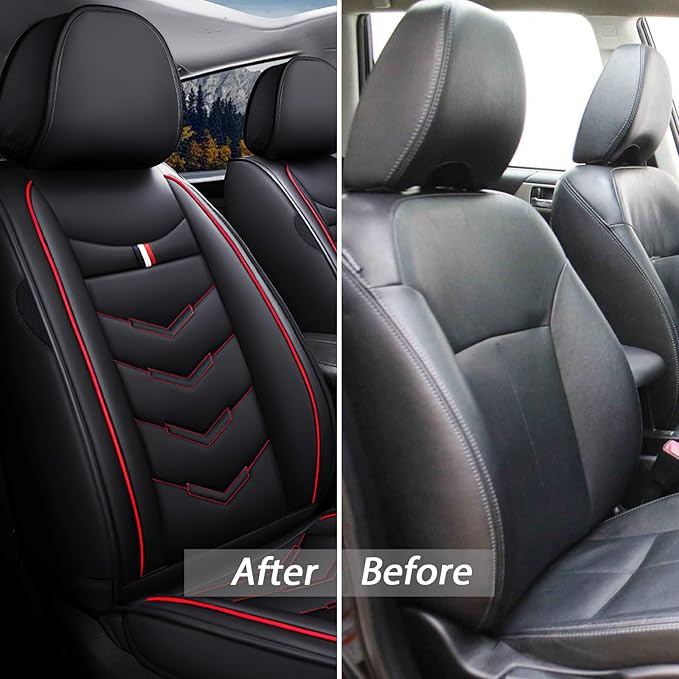 MVRVMV 5-Seat Car Seat Covers for Honda Pilot 2010-2026, Waterproof Non-Slip Wear-Resistant Leather Seat Cover (5 Seat Standard, Black-Red)