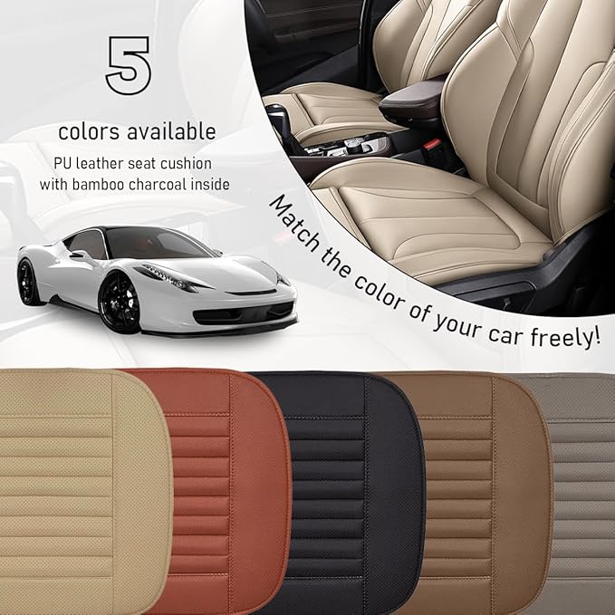 Car Back Seat Cover, Breathable PU Leather Rear Seat Cushion Protector with Storage Bag, Rear Bench Cover Pad Fits for 95% Vehicle, Universal Interior Car Accessories (Beige, Rear)