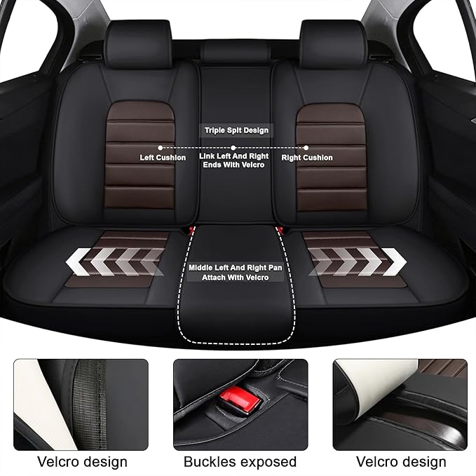 AREKA 5 Seat Covers for Honda Civic 2002-2026 Breathable Car Seat Covers,Anti-Slip Waterproof Car Seat Protectors with Airbag,Automotive Vehicle Cushion with Storage Pockets (Standard,Brown)