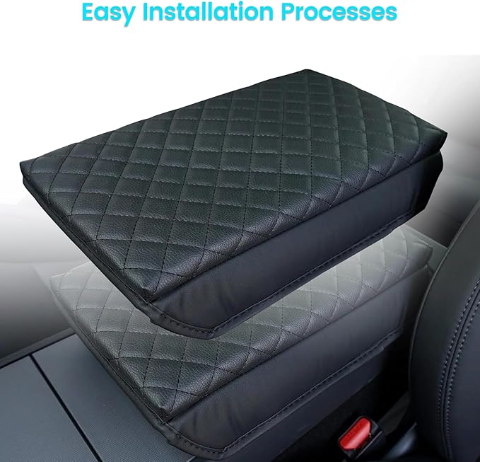 Center Console Armrest Cover Designed for 2025 2026 Tesla Model Y Juniper & 2024-2026 Tesla Model 3 Highland Console Cover Panel Cushion Nappa Leather Stain-Resistant and Fatigue-Reducing
