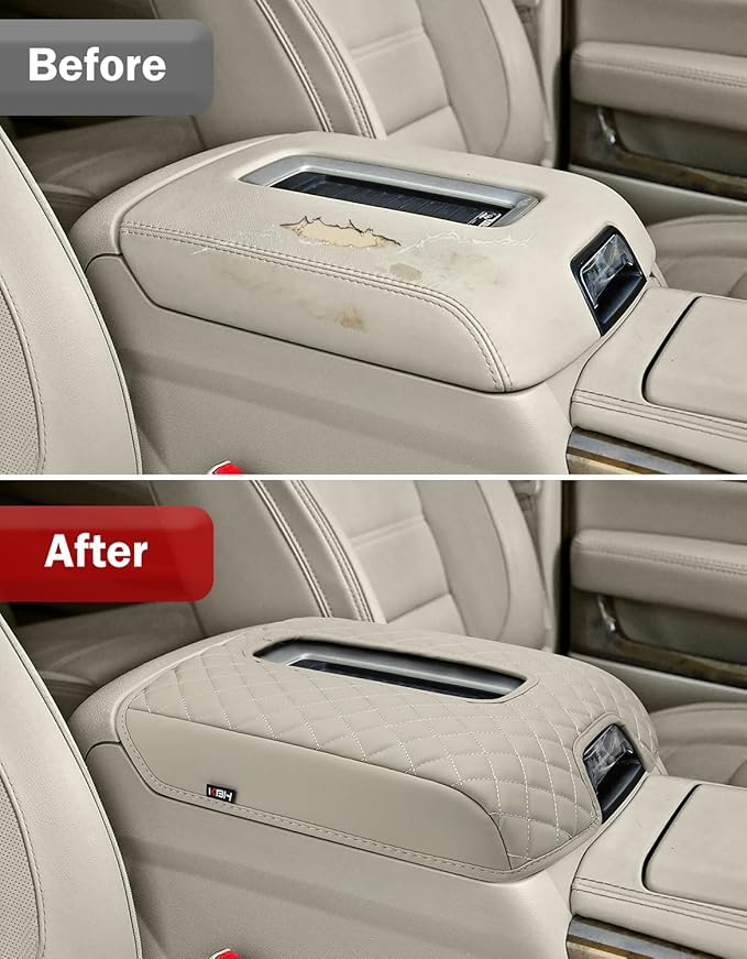 KBH Center Console Armrest Cover for Chevy Suburban Tahoe & GMC Yukon 2015-2020, Silverado & Sierra 1500 2500 3500 2014-2018, Bucket Seat, Customized Arm Rest Lid Protective Cushion, PU Leather