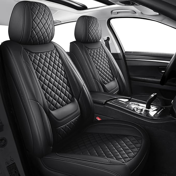 SCOMEE Black Leather Car Seat Covers Front Seat Breathable Seat Protectors Waterproof Automotive Seat Covers Universal Fit for Most Cars SUVs Trucks Vehicles