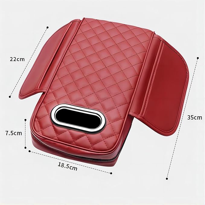 Car Armrest Pads for Hyundai Santa Fe Sport 2013 2014 2015 2016 2017 2018,Leather Center Console Covers Waterproof Anti-Slip Scratch Comfortable Automobile Protective Accessories,Black-Red