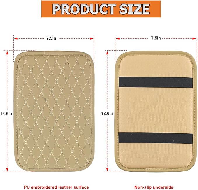 Car Center Console Cover, Leather Memory Foam Vehicle Arm Rest Cushion Pad, Waterproof Automotive Interior Armrest Seat Box Protector Accessories, Universal for SUV, Sedan, Truck (Beige)