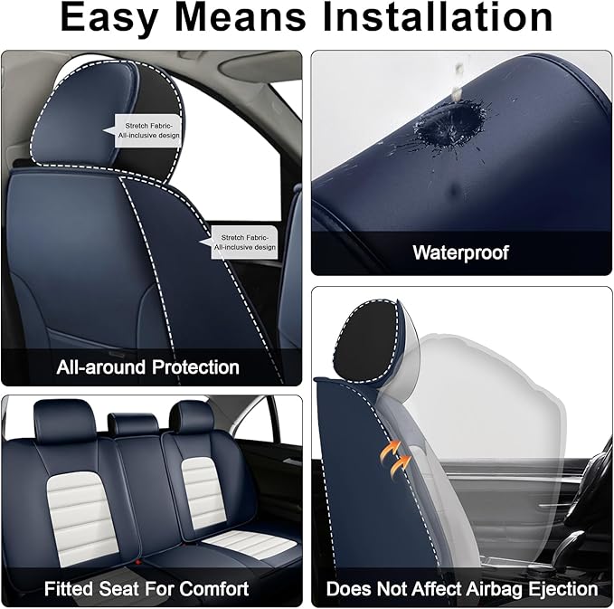 AREKA 2 Seat Covers for Honda Civic 2002-2026 Breathable Car Seat Covers,Anti-Slip Waterproof Car Seat Protectors with Airbag,Automotive Vehicle Cushion with Storage Pockets (Standard,Blue)