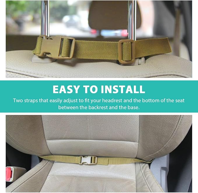 Car Seat Back Organizer, Tactical MOLLE Sag Proof Vehicle Panel Backseat Cover Protector, Universal Molle Nylon Storage Bag Seat Back Hanger Pad for Car Truck SUV Pickup (Khaki)
