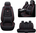 MVRVMV Luxury Car Seat Covers for Ford Explorer 2012-2026, Nappa Leather Auto Seat Cover with 2 Neck Pillows and 2 Lumbar Supports (5 Seat Luxury, Black-Red)