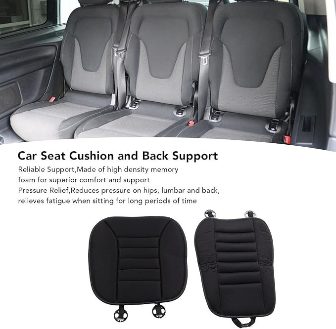 Ejoyous Car Seat Cushion with Back Support Pillow, Memory Foam Driving Seat Cushion and Lumbar Pillow for SUV Trucks Office Chair (Black)
