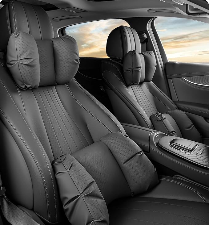 Car Neck Pillow & Lumbar Support for Lincoln Aviator 2020-2024 Ergonomic Breathable Mesh Auto Seat Back Cushion Headrest,Black-Neck & Lumbar Set