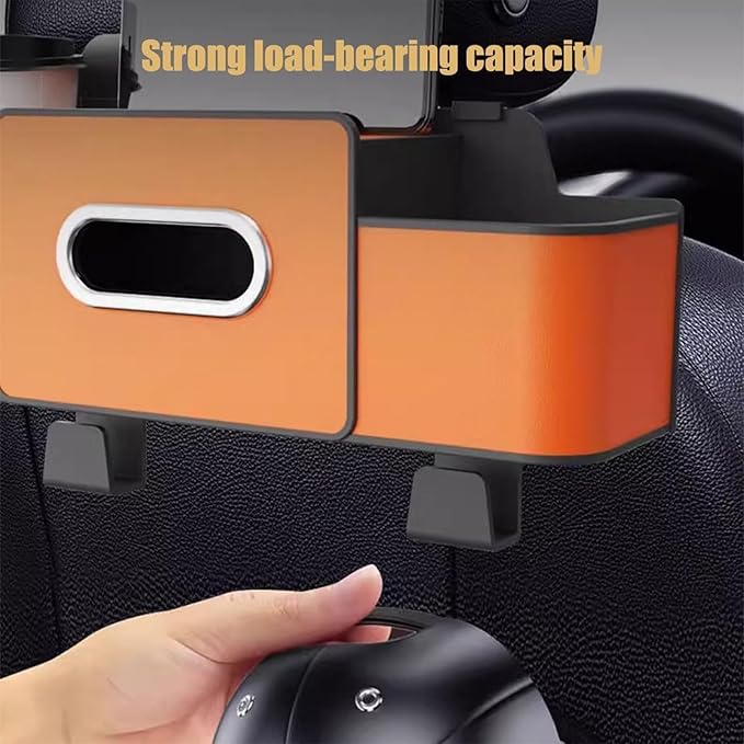Geshus Backseat Organizers Hanging Storage, Car Seat Back Organizer With Tissue Holder, For Hold Phone,Drinks,Handbag,Compatible With Most Vehicles (Beige)